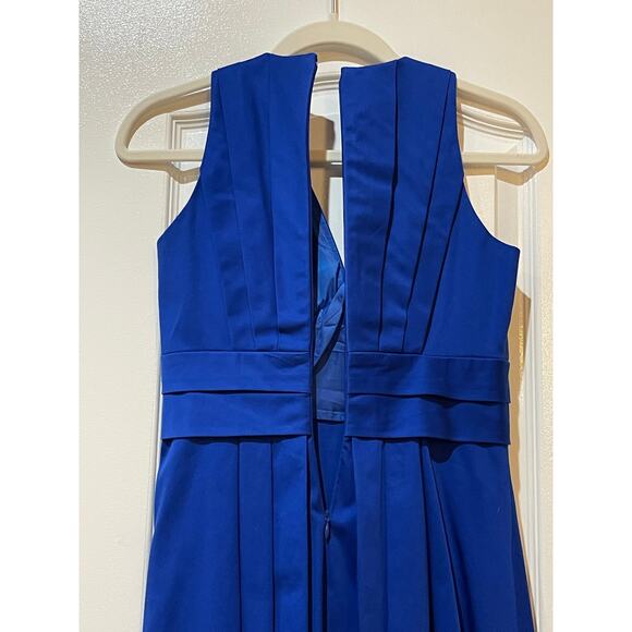CALVIN KLEIN Peacock Blue V-Neck Sleeveless Fit & Flare Pleats Dress - Size 2P - Picture 3 of 8